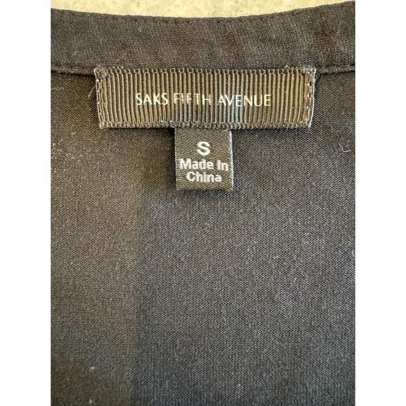 Saks Fifth Avenue Womens S Ruffled Open Front Cardigan Black Ruched Sleeves - Picture 3 of 12